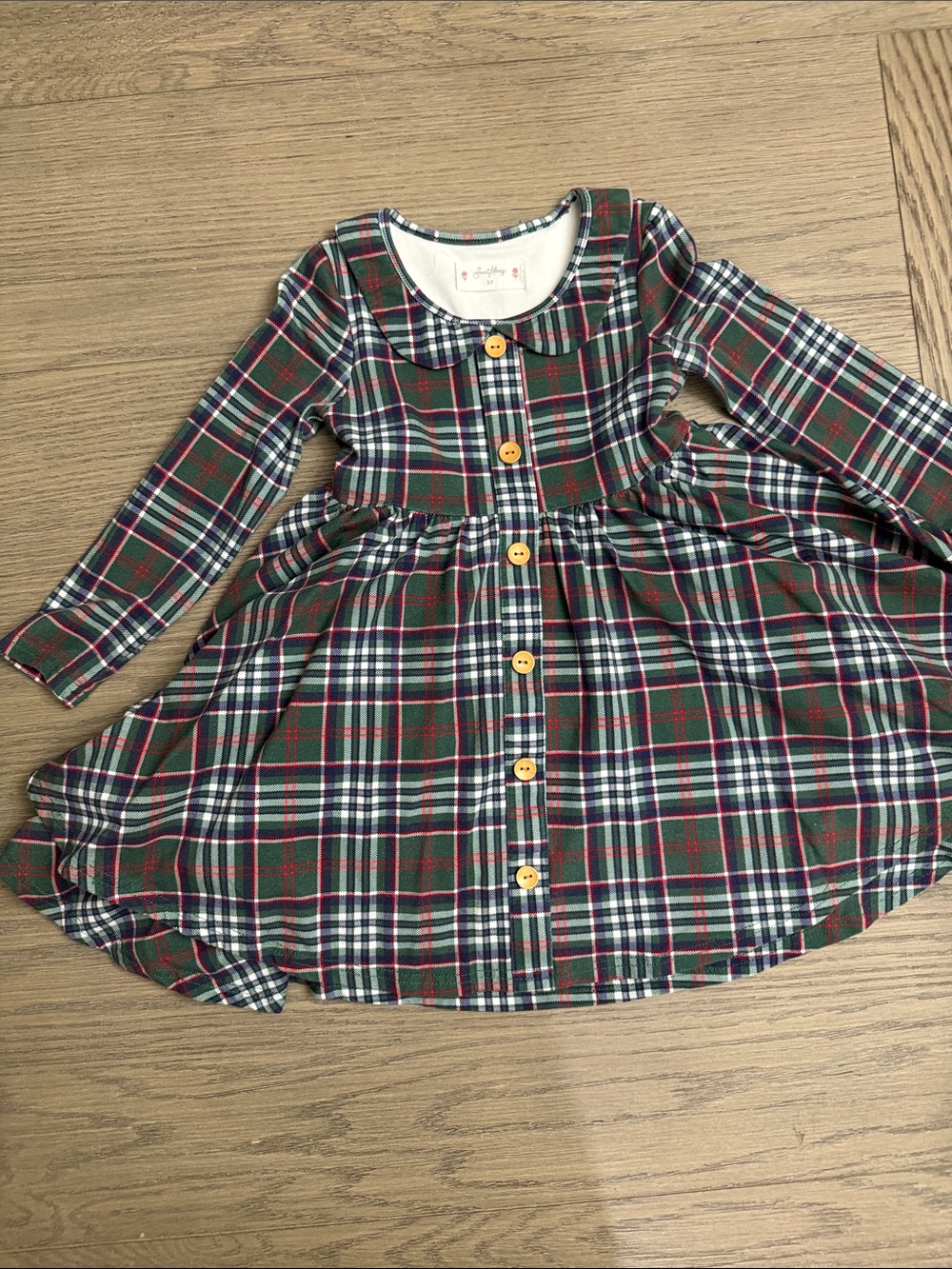 SweetHoney 5Y Green Plaid Button-Front Dress with Red & Navy Accents